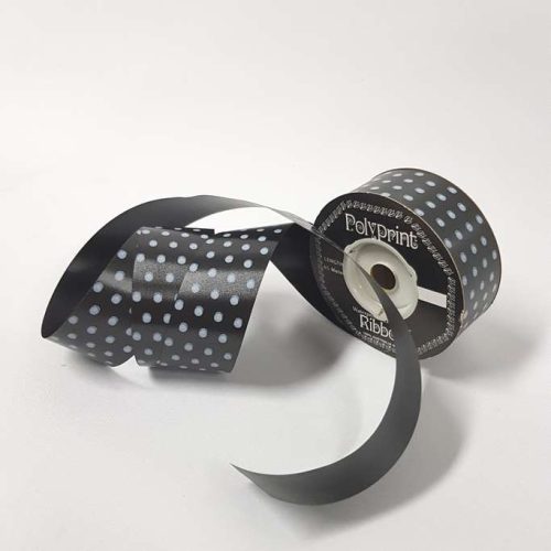 Tear-Curl Ribbon Aslant Spotty Black 33mm