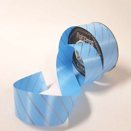 Tear-Curl Ribbon Aslant Stripe Blue 33mm