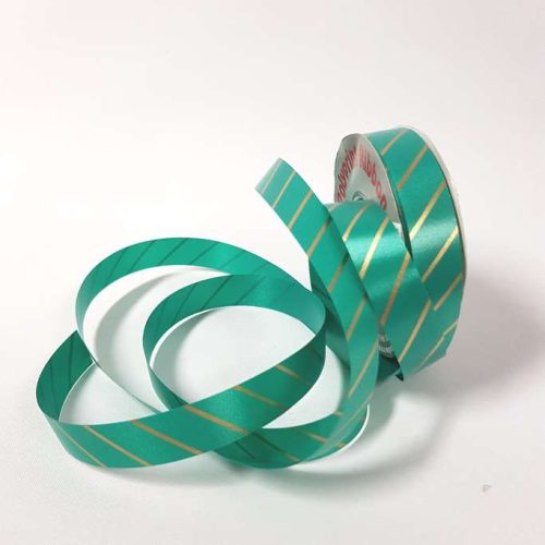 Tear-Curl Ribbon Aslant Stripe Green 18mm