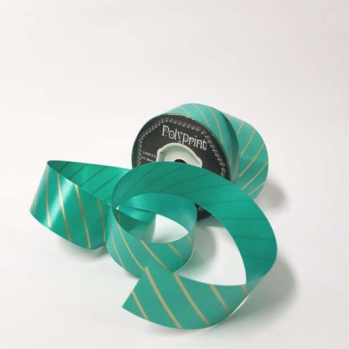 Tear-Curl Ribbon Aslant Stripe Green 33mm