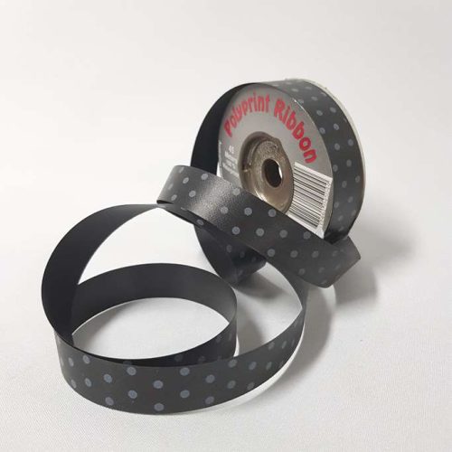 Tear-Curl Ribbon spotty Black 18mm