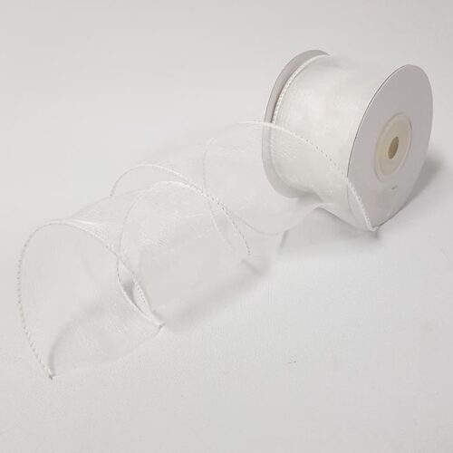 Organza Ribbon Wire Edge White 50mm