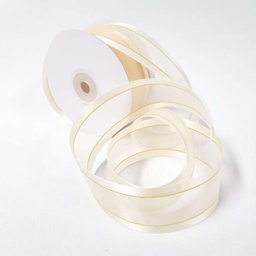 Organza Satin Edge Ribbon Gold Thread 38mm Cream