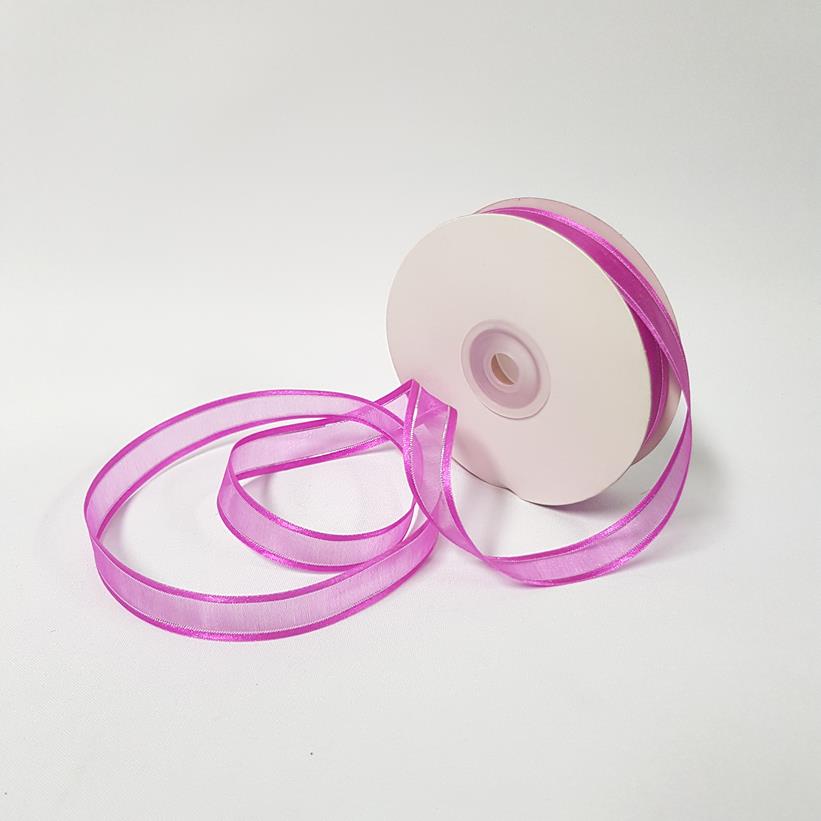 Organza Satin Edge Ribbon silver Thread 15mm Fuchsia