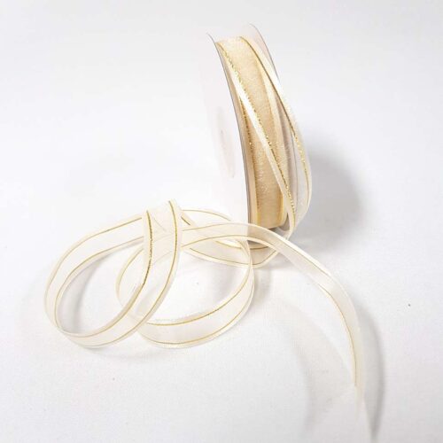 Organza Satin Edged Gold Thread 10mm Cream