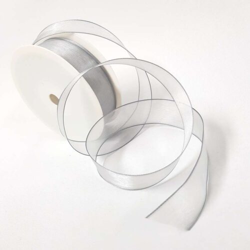 Organza Wired Ribbon 25mm Silver