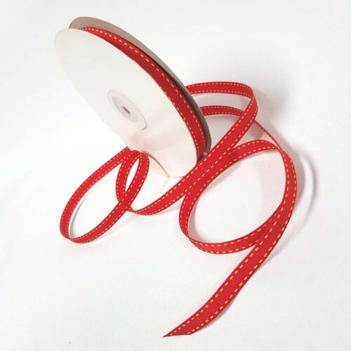 Saddle Stitch Ribbon Red Yellow Stitch 10mm