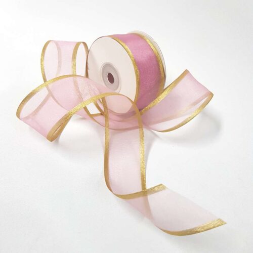 Sheer Organza Ribbon 38mm Gold Dusty Pink