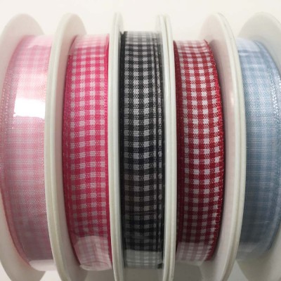 Gingham Check Ribbon 10mm Red