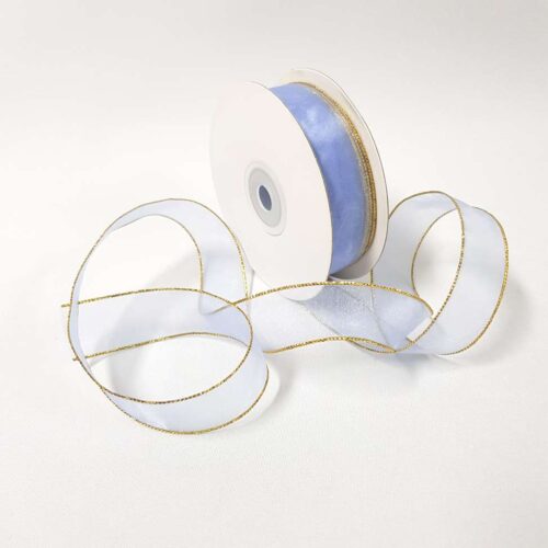 Organza Ribbon Gold Edge 22mm Iris