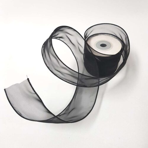 Organza Ribbon Wire Edge Black 50mm