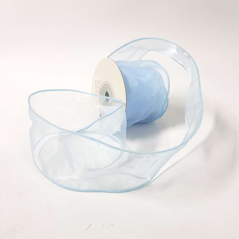 Organza Ribbon Wire Edge baby Blue 50mm