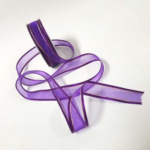 Organza Satin Edge Ribbon Gold Thread 22mm Regal Purple
