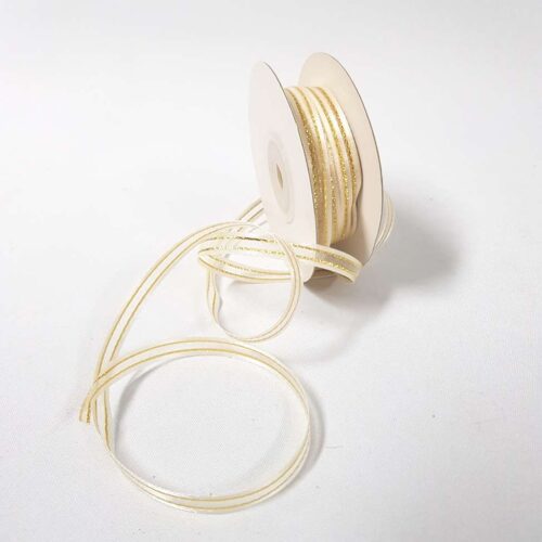 Organza Satin Edge Ribbon Gold Thread 6mm Cream