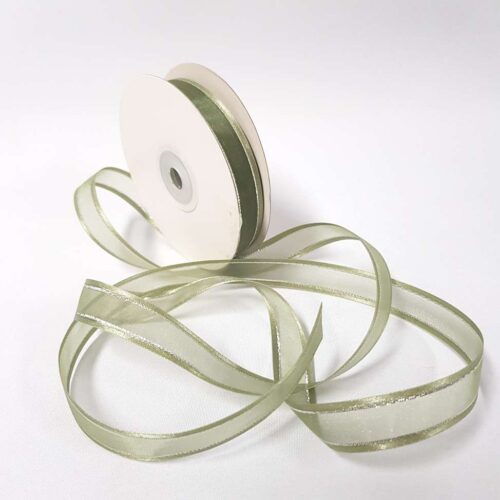 Organza Satin Edge Ribbon silver Thread 15mm Old Willow