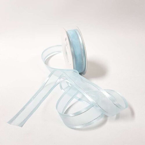 Organza Satin Edge Ribbon silver Thread 22mm Baby Blue