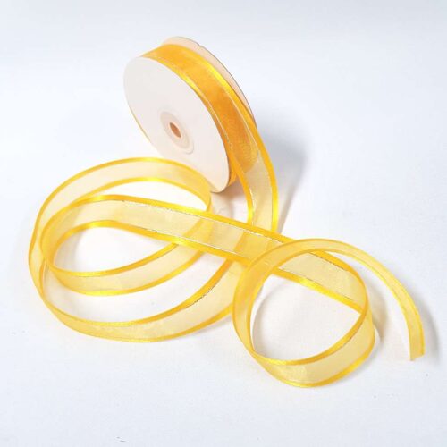 Organza Satin Edge Ribbon silver Thread 22mm Yellow