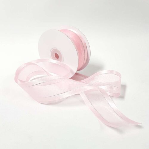 Organza Satin Edge Ribbon silver Thread 38mm Baby Pink