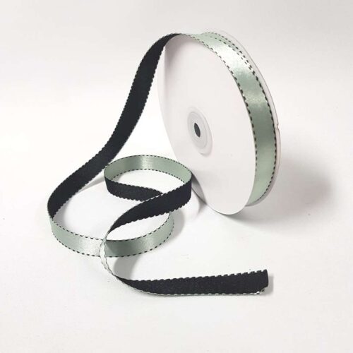 Satin Stitch Ribbon 15mm Mint/Black