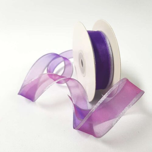 Sheer Organza Ribbon 22mm Silver/Purple