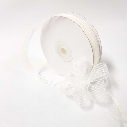 Sheer Pull Bow Ribbon 15mm Striped Glitter White
