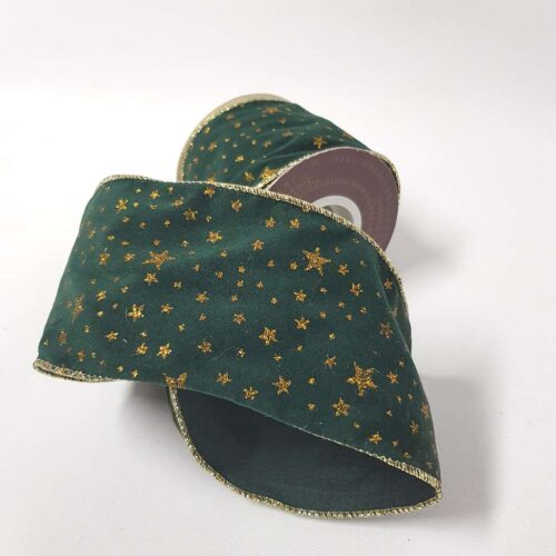 Velvet Ribbon Wired Green Stars 80mm