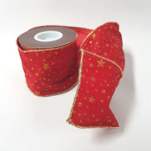 Velvet Ribbon Wired Red Stars 80mm