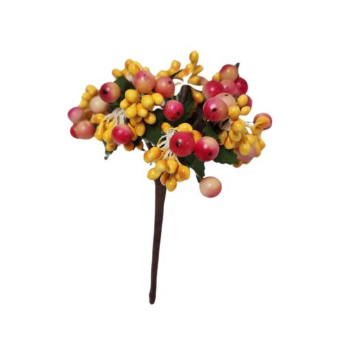 Artificial Berry Pick Pink Yellow 13cm