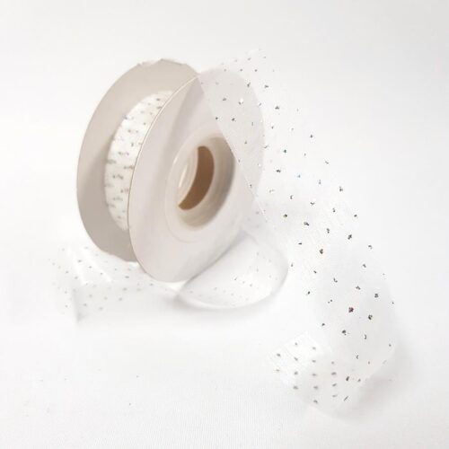 Glittered Organza Ribbon 22mm White