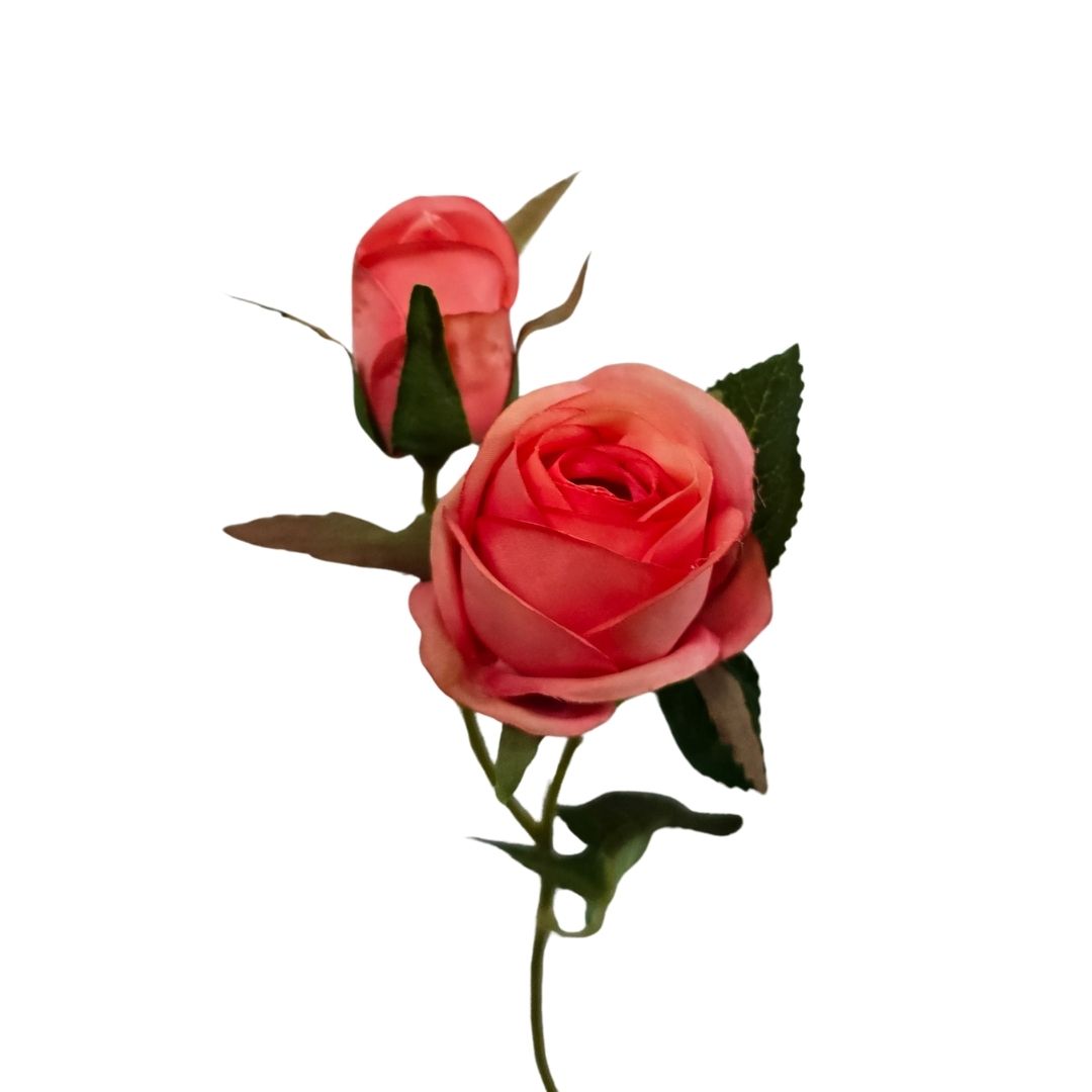 Artificial Rose With Bud Coral 36cm