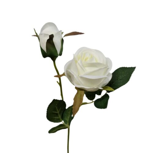 Artificial Rose With Bud White 36cm