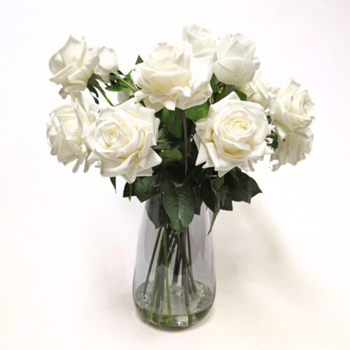 Real Touch Flower Arrangement Rosette White