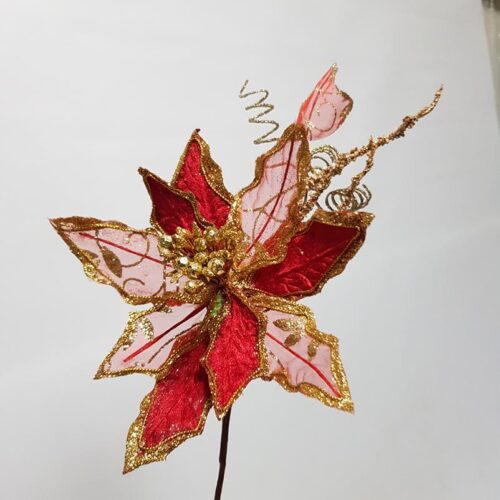 Poinsettia Glitter Pick Red 30cm