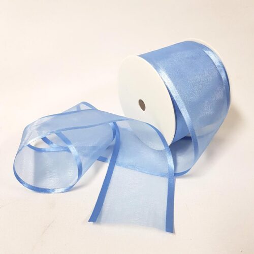 Satin Edged Sheer Centre Ribbon 70mm Blue