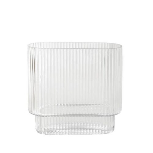 Flat Vase Ribbed Glass 20 cm