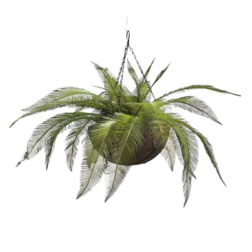 Artificial Feather Fern in Rattan Hanging Basket