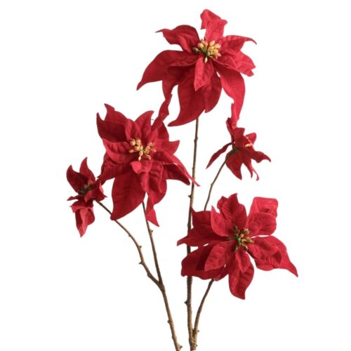 Christmas Poinsettia Spray Velvet Red 67cm