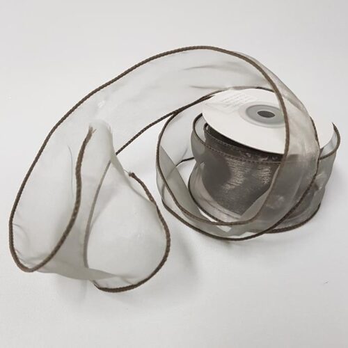 Organza Ribbon Wire Edge Silver 50mm